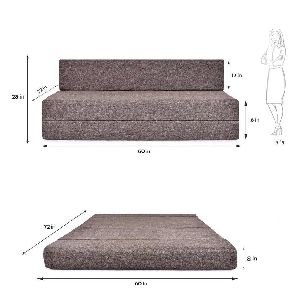 FRIENDS LIFE 5X6 Sofa Cum Bed for 3 Person 3 Seater Double Fold Out Sofa Cum Bed Color -Jute Coffee