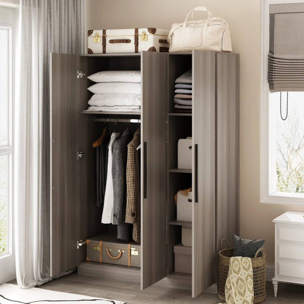 FRIENDS LIFE Modern Freestanding Wardrobe with Hanging Rod and Storage Compartments for Bedroom