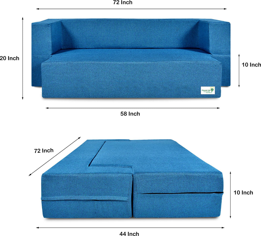 FRIENDS LIFE 3 Seater Sofa Cum Bed | 1 Years Warranty | Foldable Sofa cuma Bed | Jute Finish Fabric, Blue inches Comfort for All Sofa Cum Bed for Living Room & Guests (N-CA15)