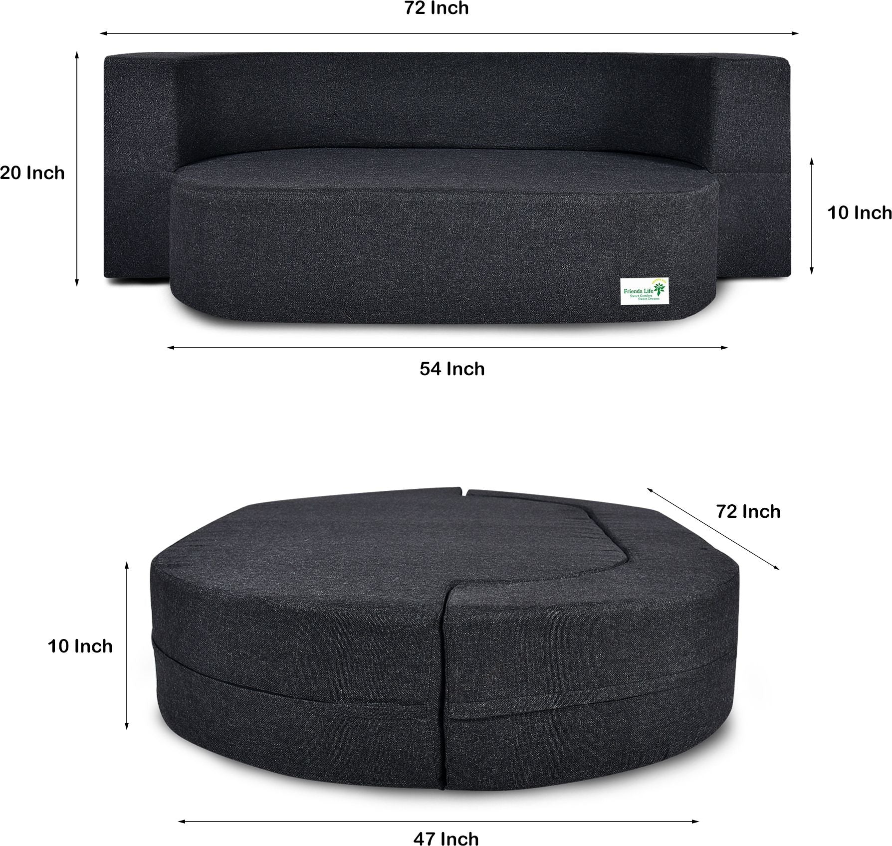 FRIENDS LIFE 3 Seater Fabric Sofa Cum Bed with Washable Cover and 3 Cushions Pillows | Foldable Sofa Cum Bed with 1 Year Warranty Perfect for Home Office Guests Living Room (CA64, 3 Seater)