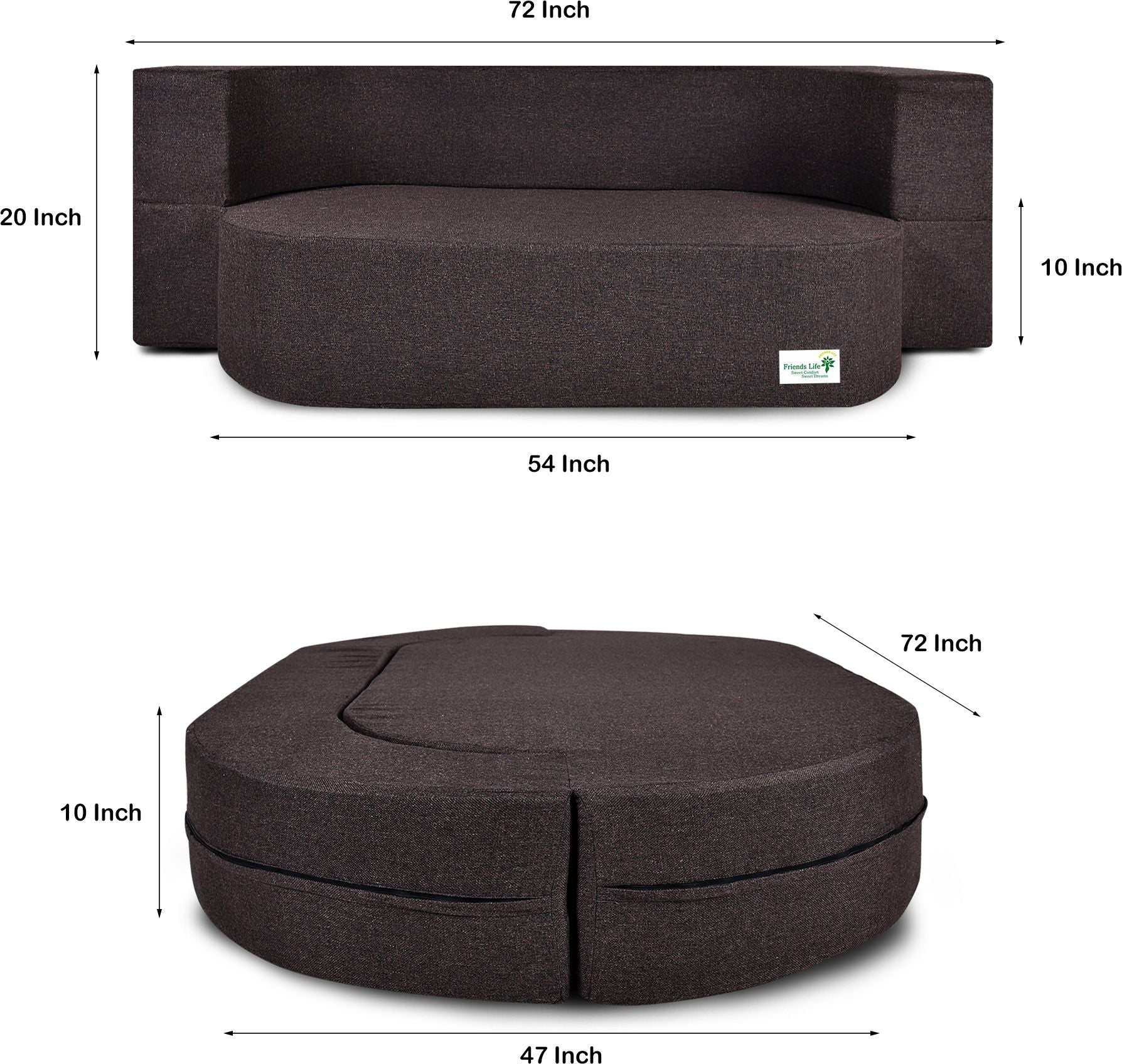 FRIENDS LIFE 3 Seater Fabric Sofa Cum Bed with Washable Cover and 3 Cushions/Pillows | Foldable Sofa Cum Bed with 1 Year Warranty Perfect for Home Office Guests Living Room (CA81, 3 Seater)