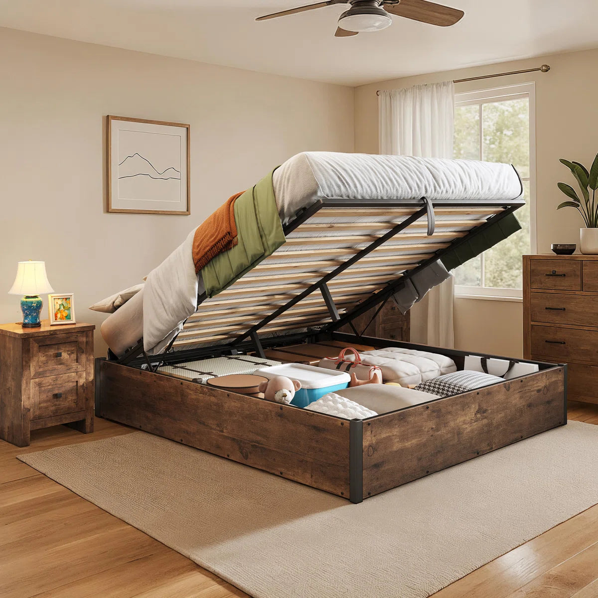 Shila Lift Up Storage Bed Brown