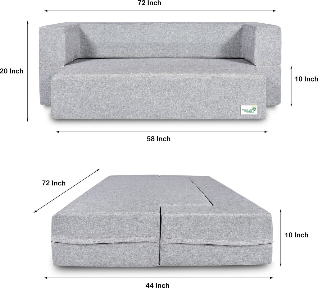 FRIENDS LIFE 4 Seater Sofa Cum Bed | 1 Years Warranty | Foldable Sofacum Bed 4 Pillow | Jute Finish Fabric, Silver Comfort for All Sofa Cum Bed for Living Room & Guests (N-CA29)