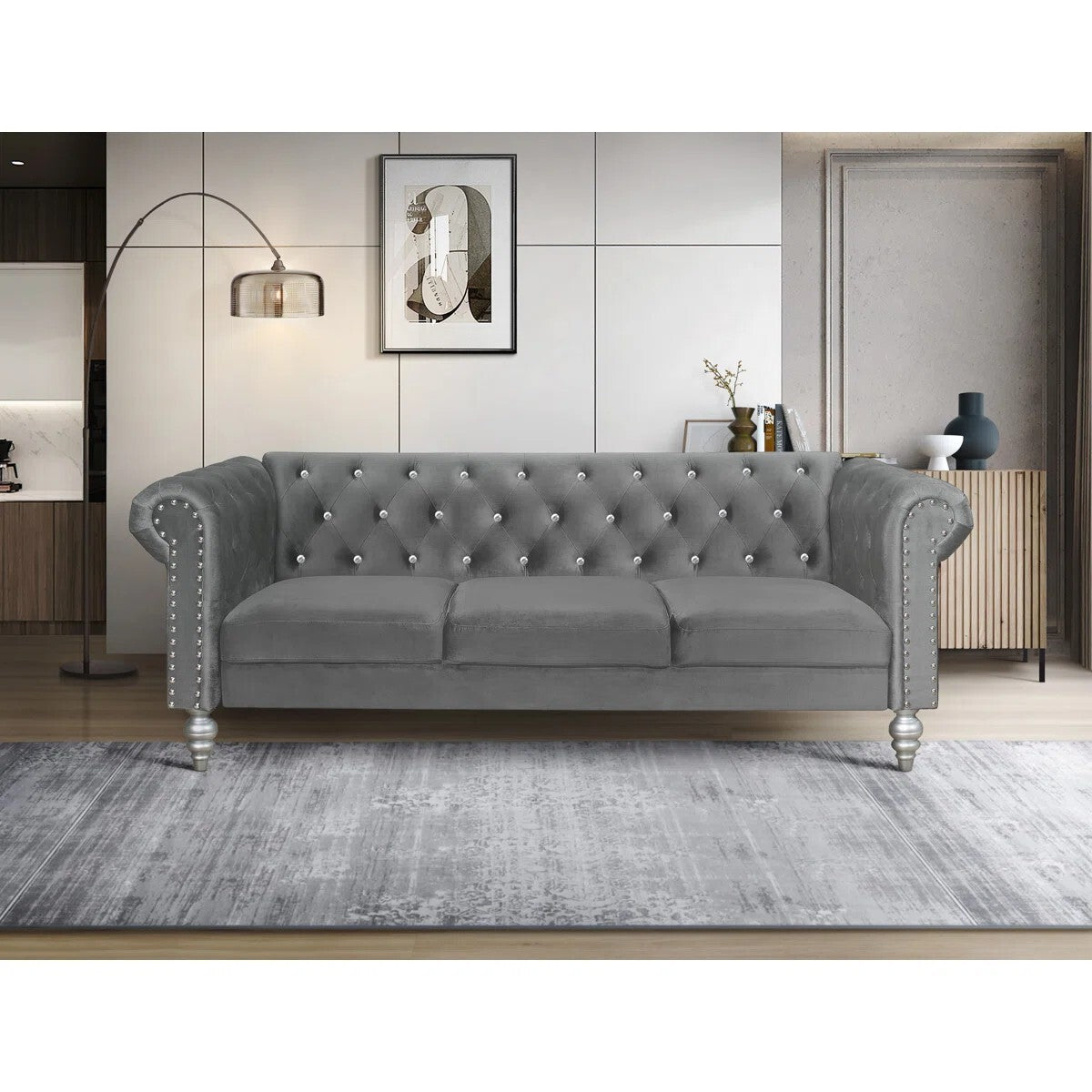 Jabarion Classic Tuxedo Design Sofa | Loveseat with Armrest, Removable Cushions and Wood Legs – Blue Living Room Sofa
