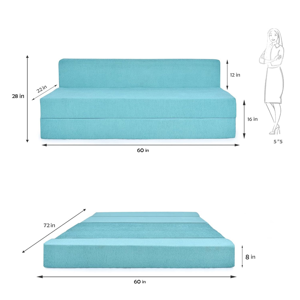 FRIENDS LIFE 5X6 Sofa Bed for 3 Person 3 Seater Double Fold Out Sofa Cum Bed Color -Sky Moshi Blue