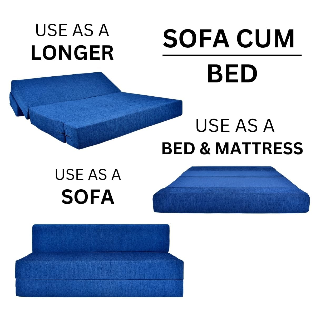 FRIENDS LIFE Sofa Bed 3 Seater5X6 Sofa Cum Bed for 3 Person 3 Seater Double Fold Out with 3 Pillow Blue
