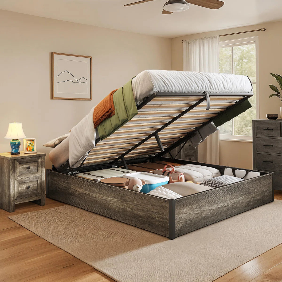 FRIENDS LIFE Shila Lift Up Storage Bed Gray