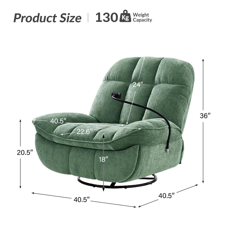 Recliner Sofa 1 Seater Jace Modern Upholstered Manual Swivel Rocker Recliner with Phone Holder Color Gray