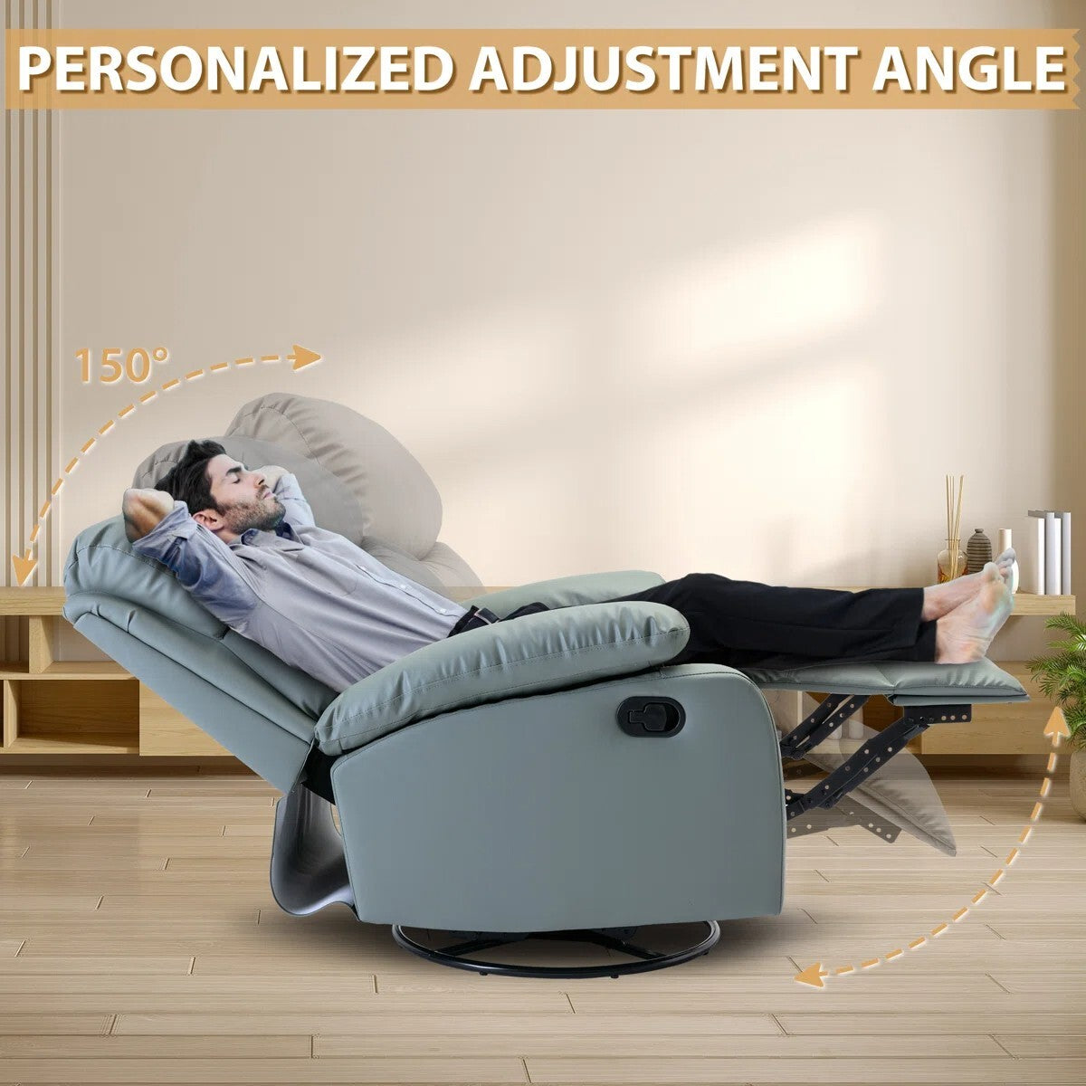 FRIENDS LIFE Cowhide Recliner Sofa 360° Swivel and 30° Rocking for Small Living Room,