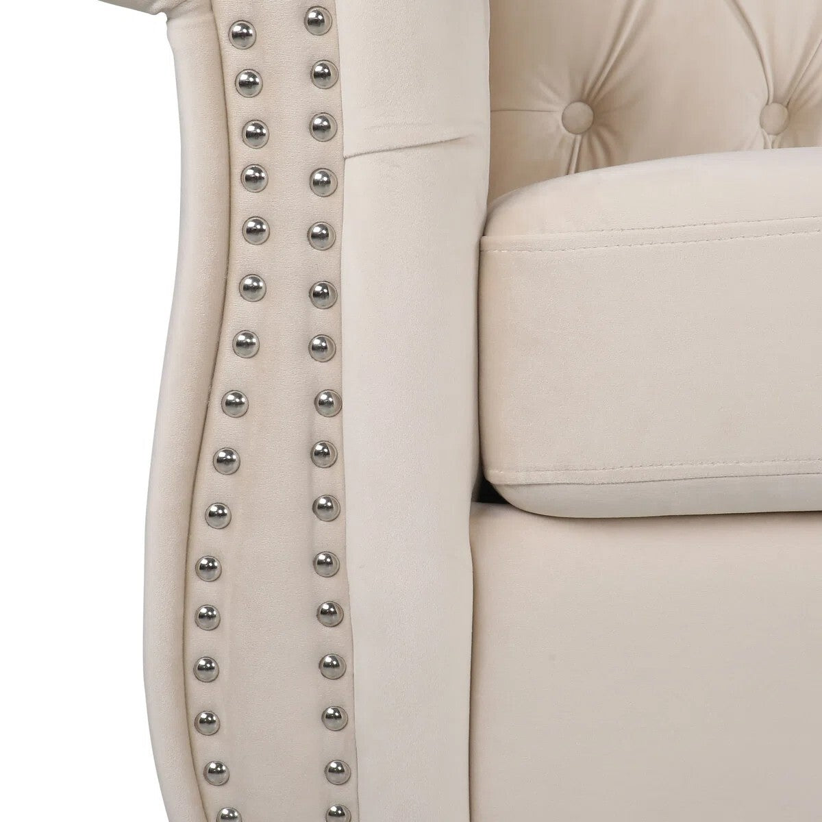 Adedapo Classic Tuxedo Design Sofa 3 Seater | Loveseat with Armrest, Cushions and Wood Legs – Beige Living Room Sofa