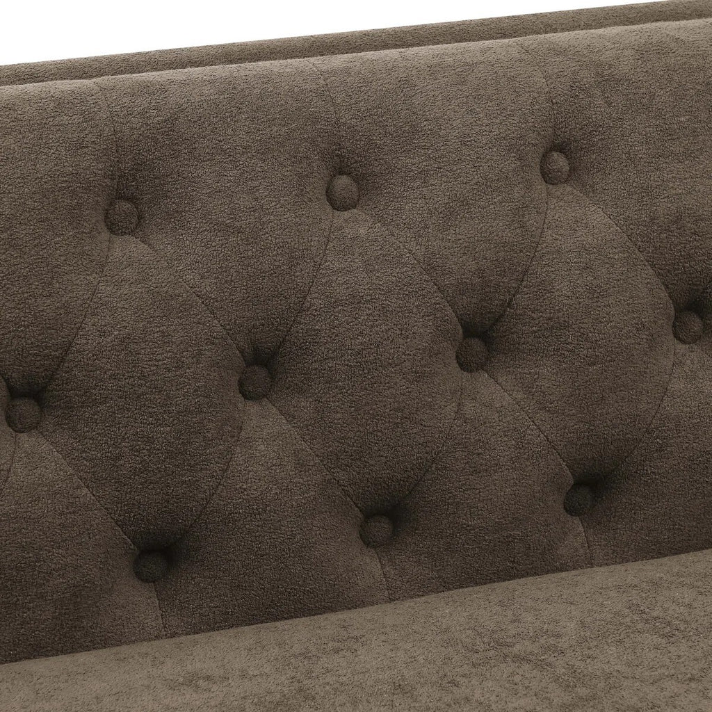 Devonaire Modern Tufted Design Sofa 3 Seater| Loveseat with Armrest, Metal Legs – Brown Living Room Sofa