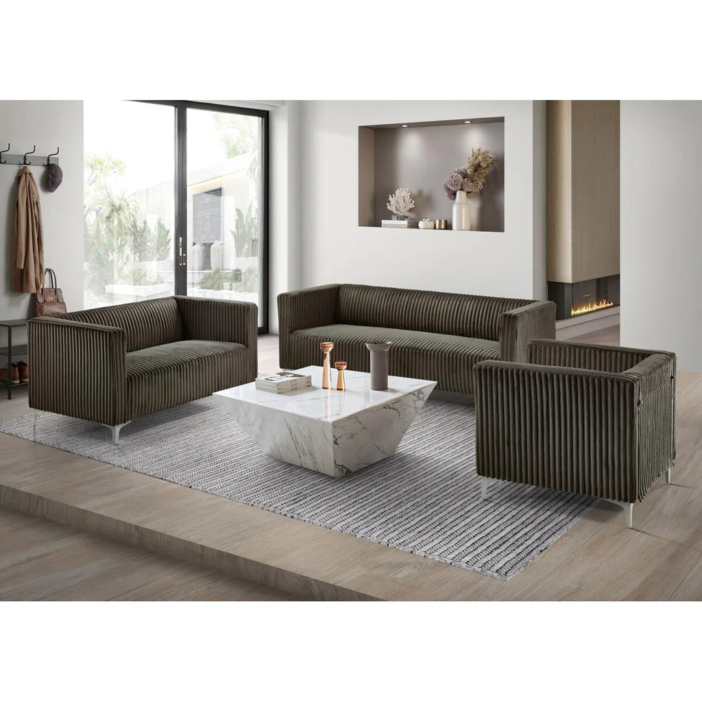 Chryssa Sofa 3 Seater Modern Tufted Design | Loveseat with Armrest, Metal Legs – Sofa for Living Room 1 Piece 3 Seater Color Brown