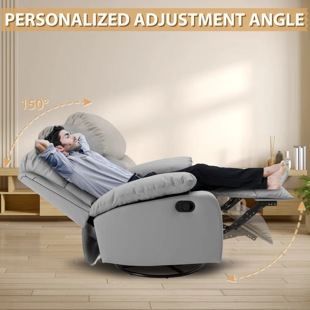 FRIENDS LIFE Cowhide Recliner Sofa Manual Ergonomic Rocking Recliner Sofa with 360° Swivel