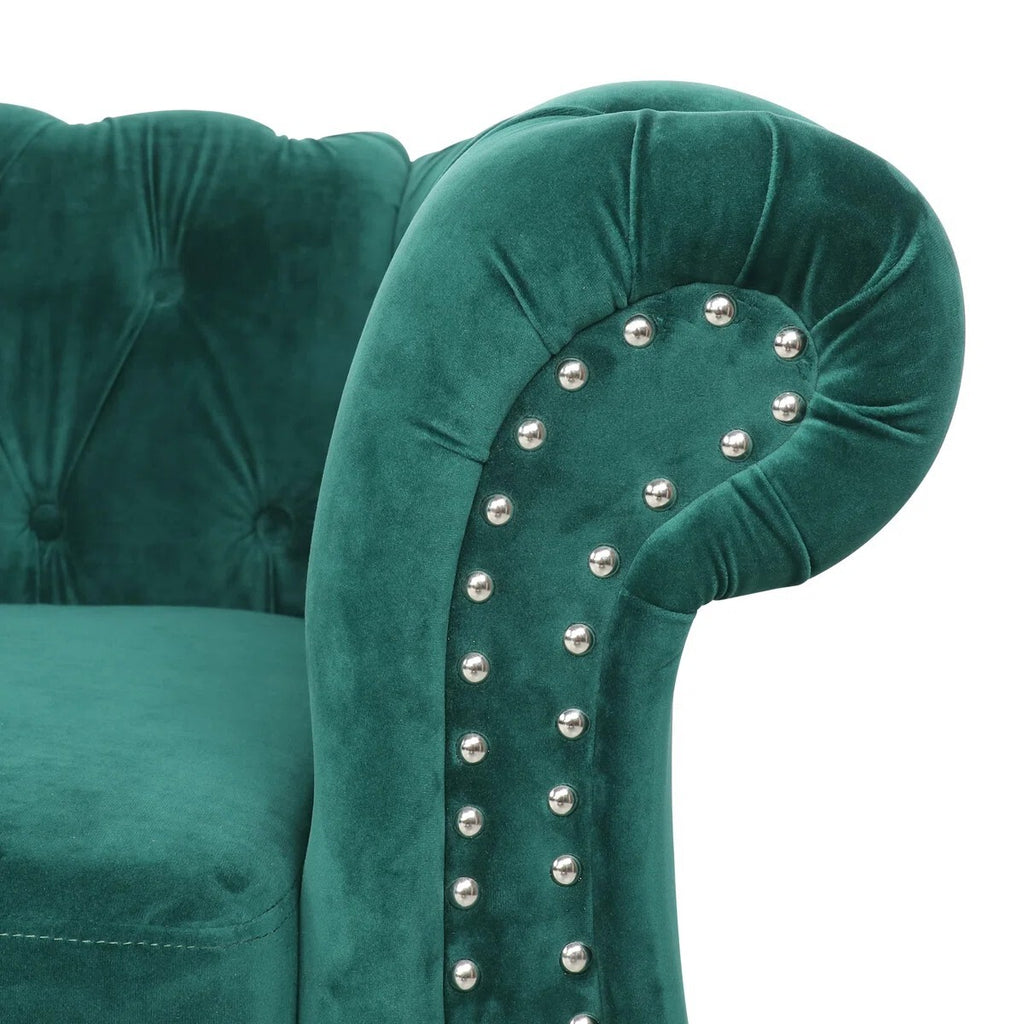 Adedapo Classic Tuxedo Design Sofa 3 Seater | Loveseat with Armrest, Cushions and Wood Legs – Green Living Room Sofa