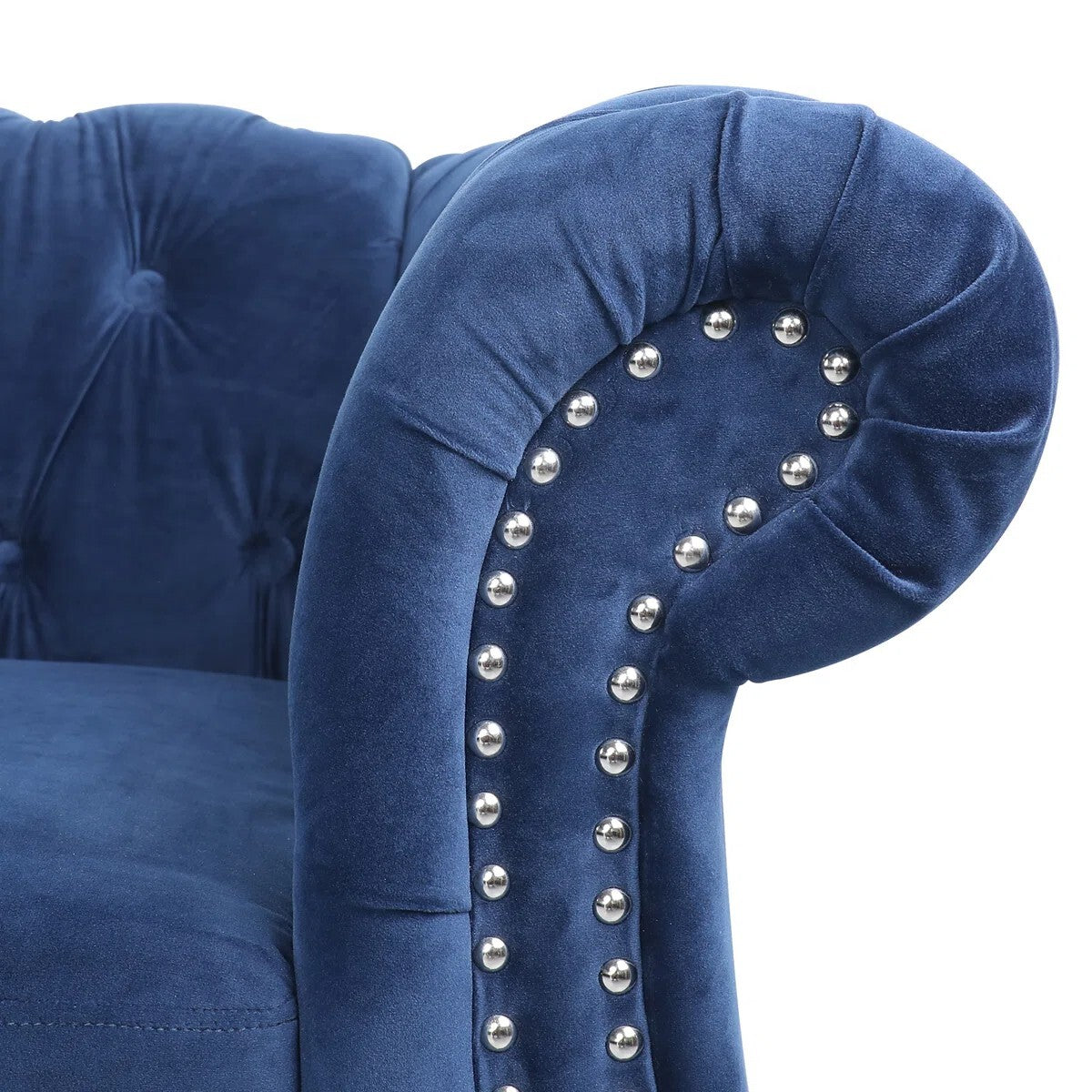 Adedapo Classic Tuxedo Design Sofa 3 Seater | Loveseat with Armrest, Cushions and Wood Legs – Blue Living Room Sofa