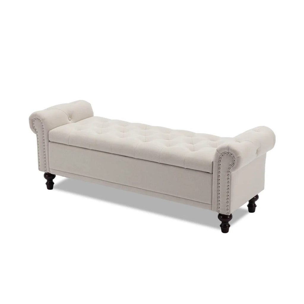 FRIENDS LIFE Segmented Storage Compartments Bedroom Bench, Ottoman Storage Bench | Velvet/Line Fabrics Multipurpose Settee for Living Room Casual Rectangular Color Beige