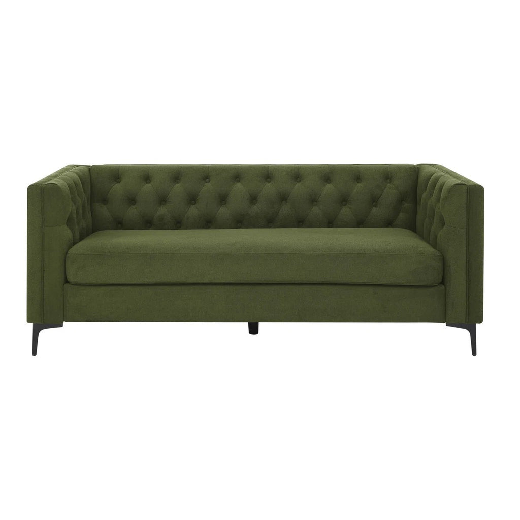 Devonaire Modern Tufted Design Sofa 3 Seater | Loveseat with Armrest and Metal Legs – Green Living Room Sofa