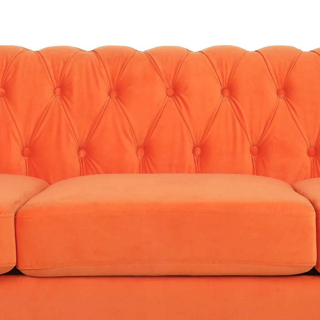 Adedapo Classic Tuxedo Design Sofa 3 Seater| Loveseat with Armrest, Cushions and Wood Legs – Orange Living Room Sofa