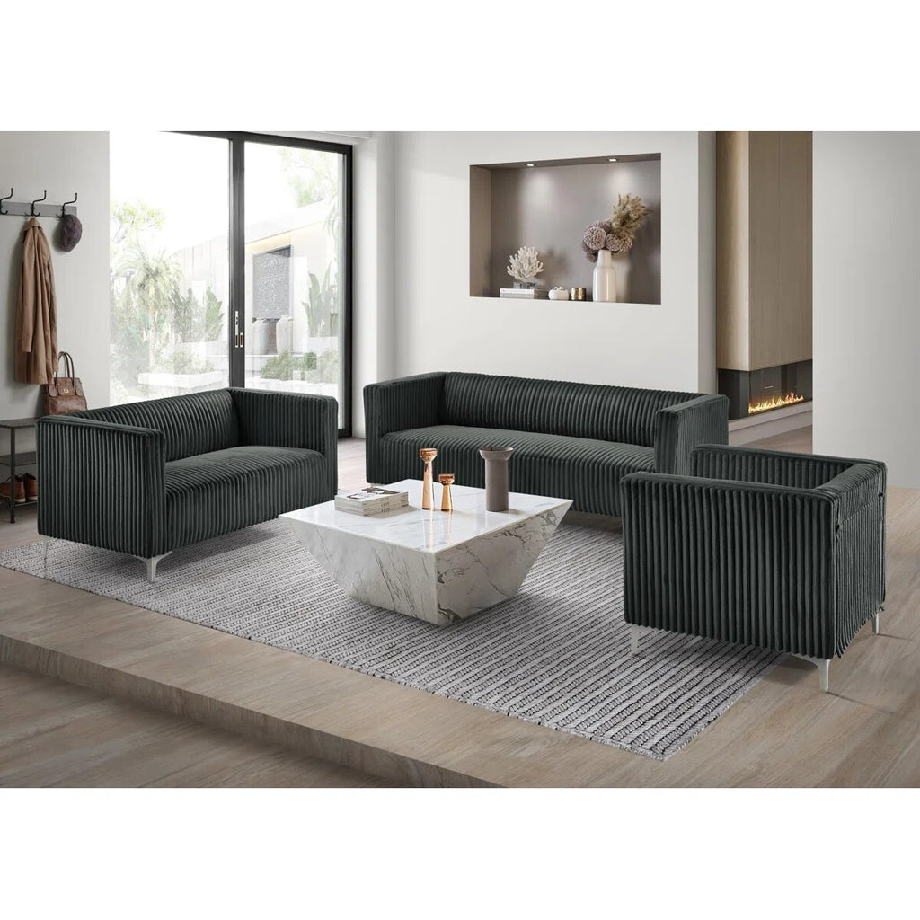 Chryssa Modern Tufted Design Sofa 3 Seater| Loveseat with Armrest, Metal Legs – Grey Living Room Sofa