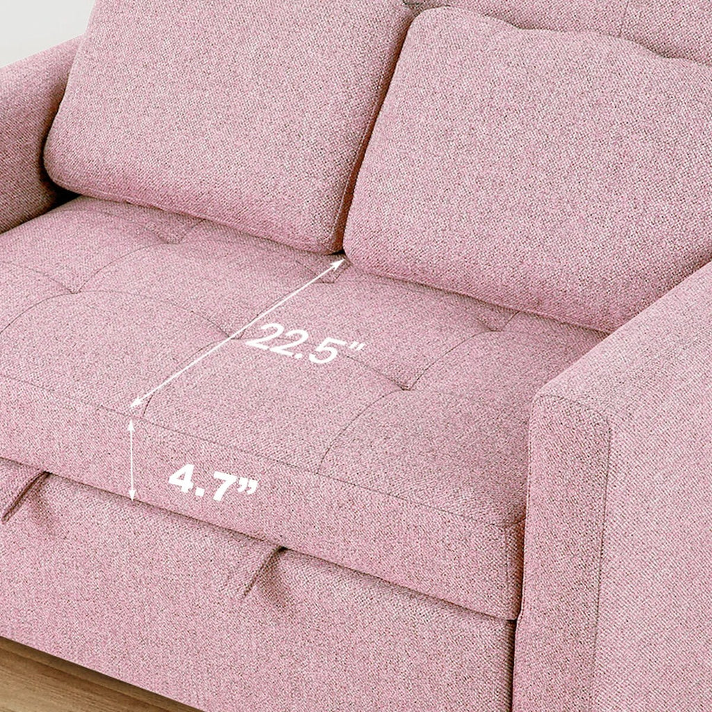 FRIENDS LIFE Dharius 48.5" Sofa Cumbeds 2 Seater Convertible 3 in 1 Upholstered Reclining Sleeper Sofa Cum Bed with Cushions Color Pink