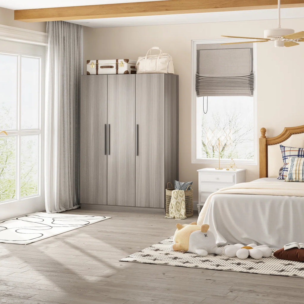 FRIENDS LIFE Modern Freestanding Wardrobe with Hanging Rod and Storage Compartments for Bedroom