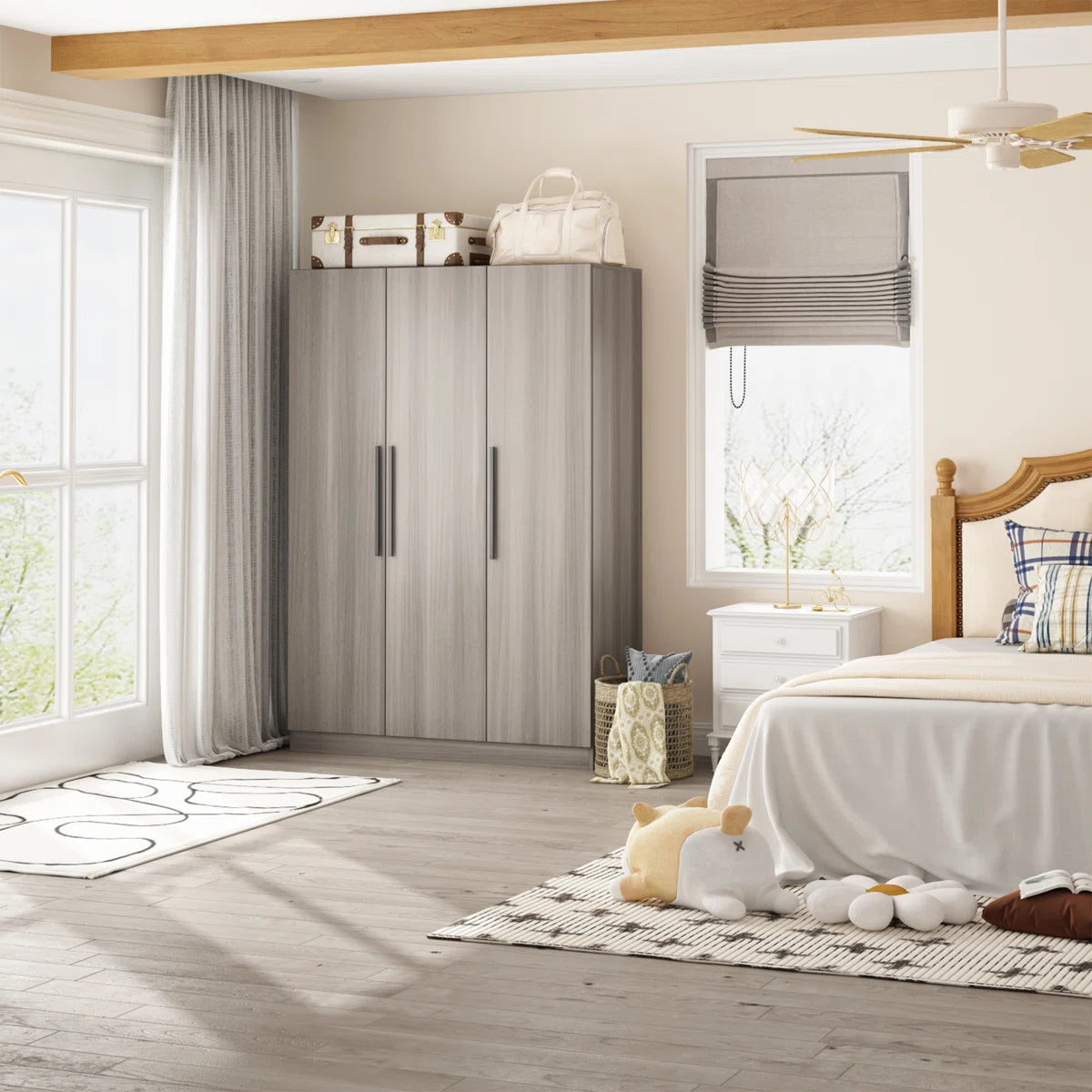 FRIENDS LIFE Modern Freestanding Wardrobe with Hanging Rod and Storage Compartments for Bedroom