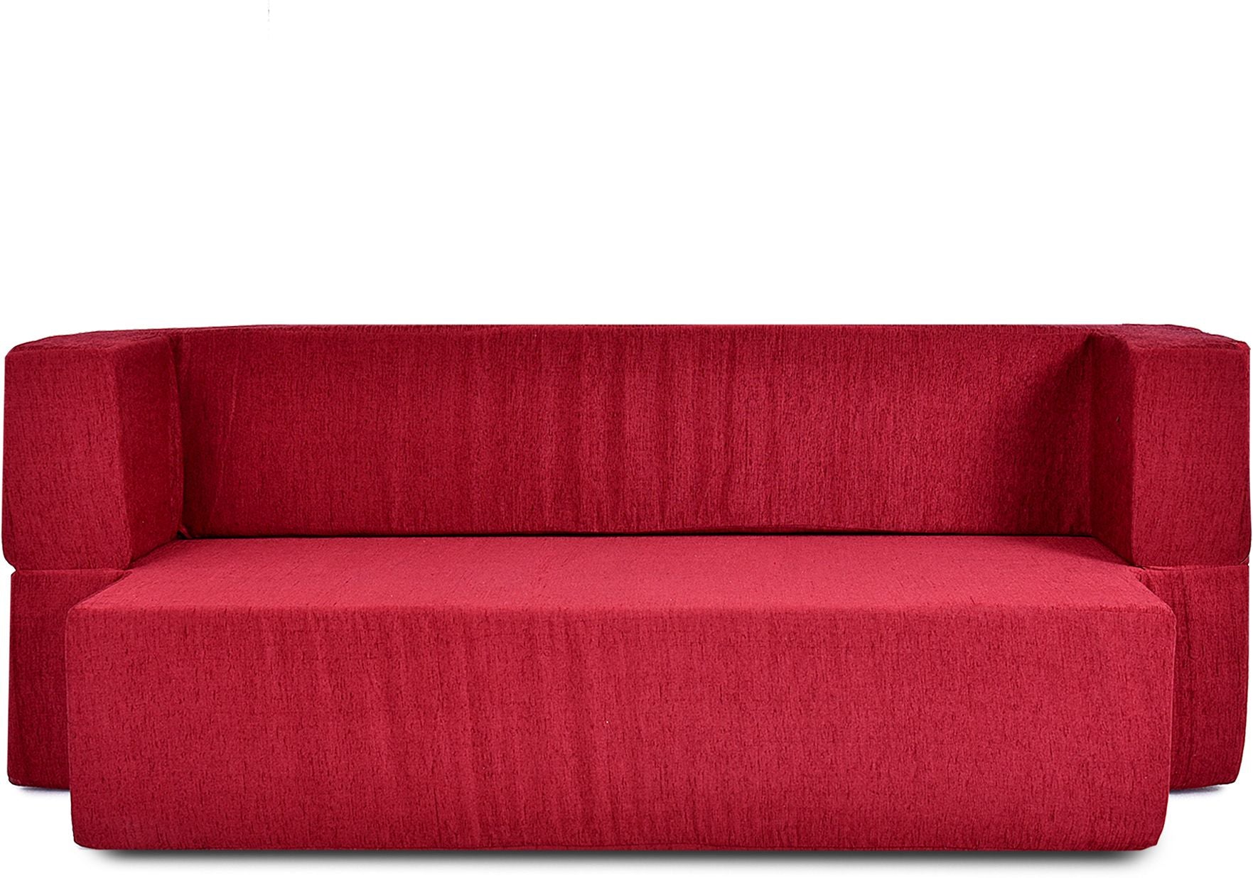 3 Seater Sofa Cum Bed | 1 Years Warranty | Foldable Sofacum Bed | 3 Pillow | Jute Finish Fabric, Maroon (C Type) inches Comfort for All Sofa Cum Bed for Living Room & Guests (N-FA083)