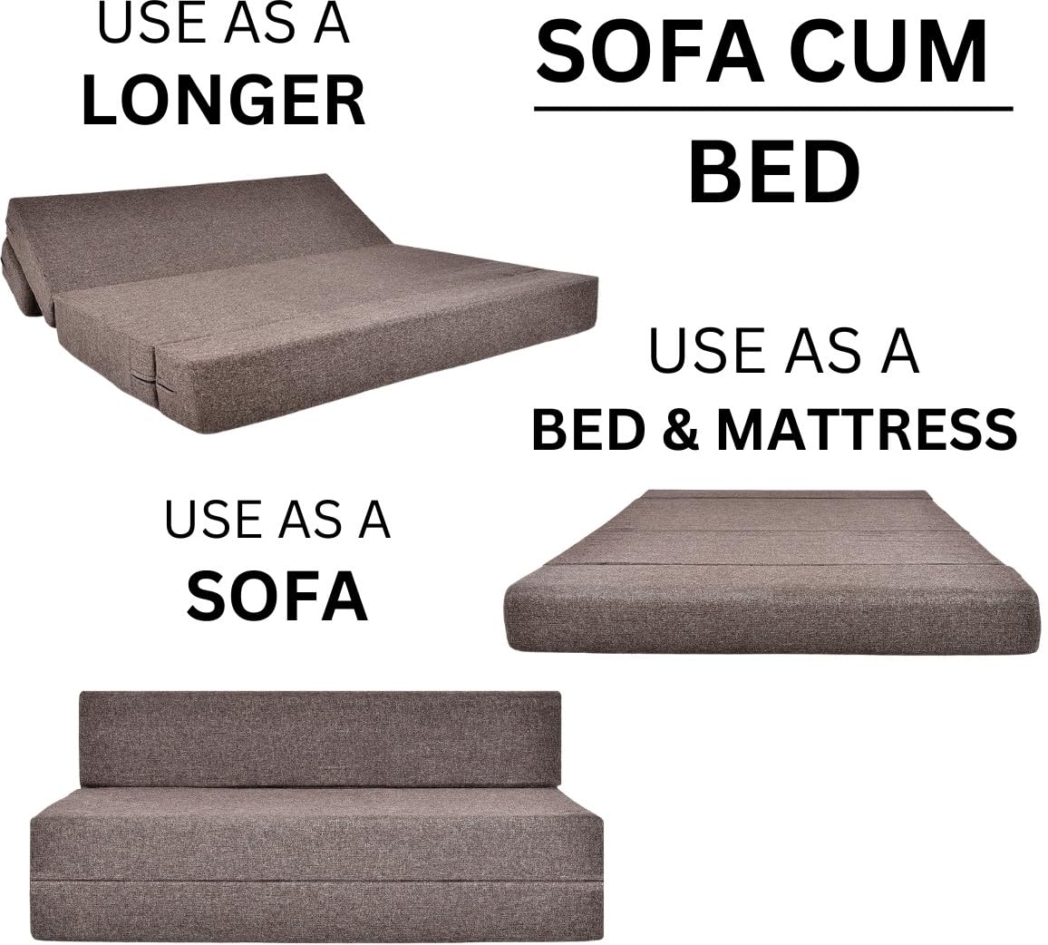 3 Seater Sofa Cum Bed | 1 Years Warranty | Foldable Sofacum Bed | 3 Pillow | Jute Finish Fabric, Maroon (5X6) inches Comfort for All Sofa Cum Bed for Living Room & Guests (N-FA040)