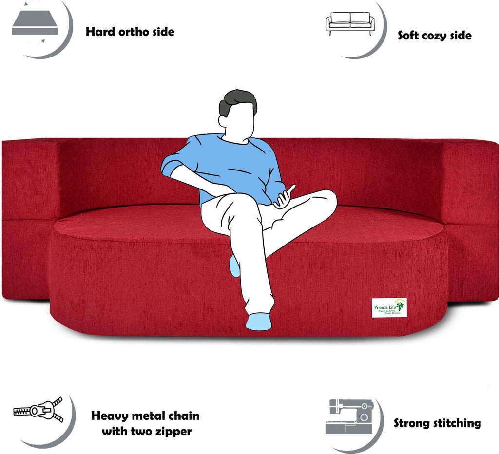 FRIENDS LIFE 3 Seater Sofa Cum Bed with Washable Cover and 3 Cushions/Pillows | Foldable Sofa Cum Bed with 1 Year Warranty Perfect for Home Office Guests Living Room (CA57, 3 Seater)