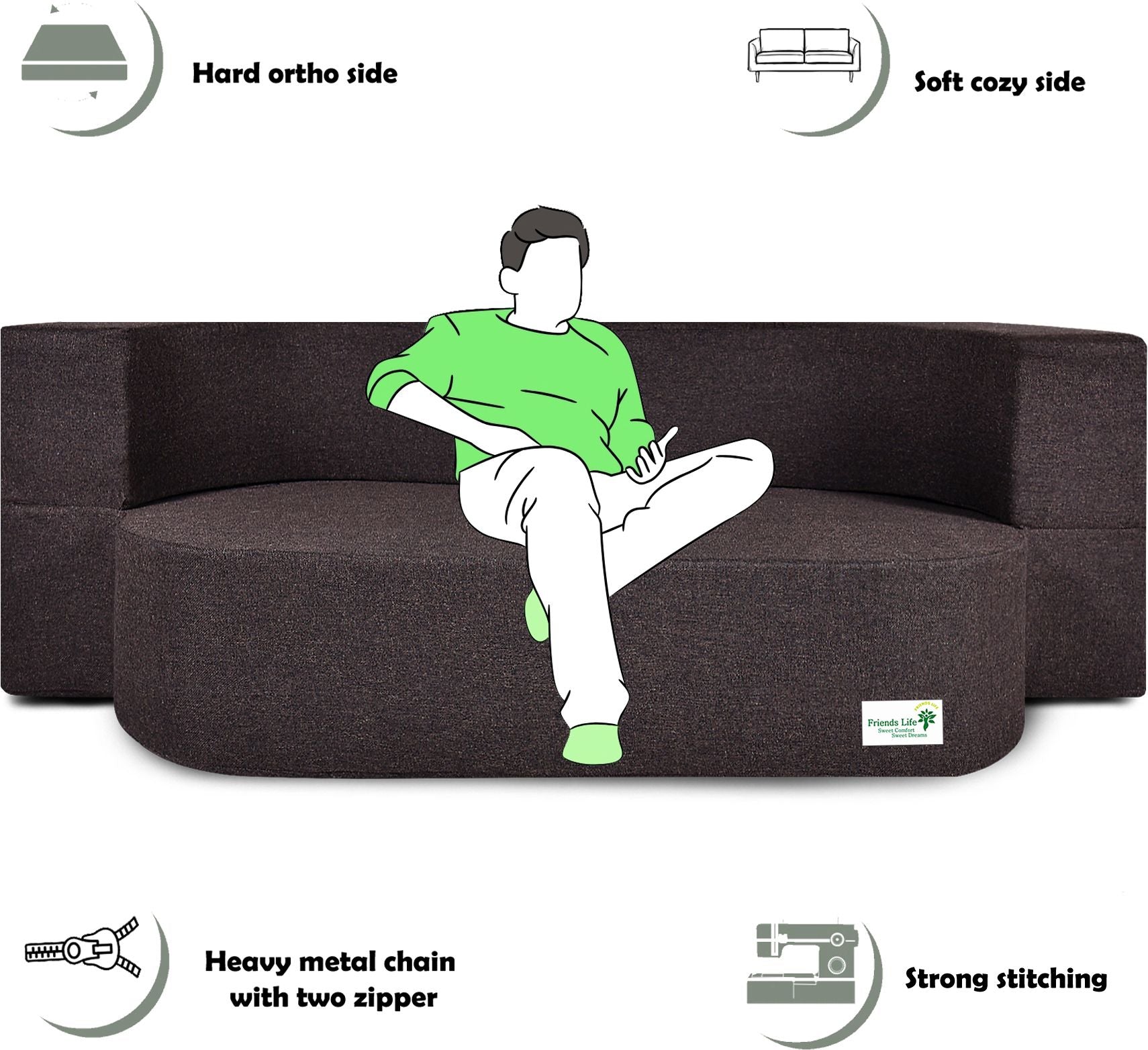 FRIENDS LIFE 3 Seater Fabric Sofa Cum Bed with Washable Cover and 3 Cushions/Pillows | Foldable Sofa Cum Bed with 1 Year Warranty Perfect for Home Office Guests Living Room (CA81, 3 Seater)