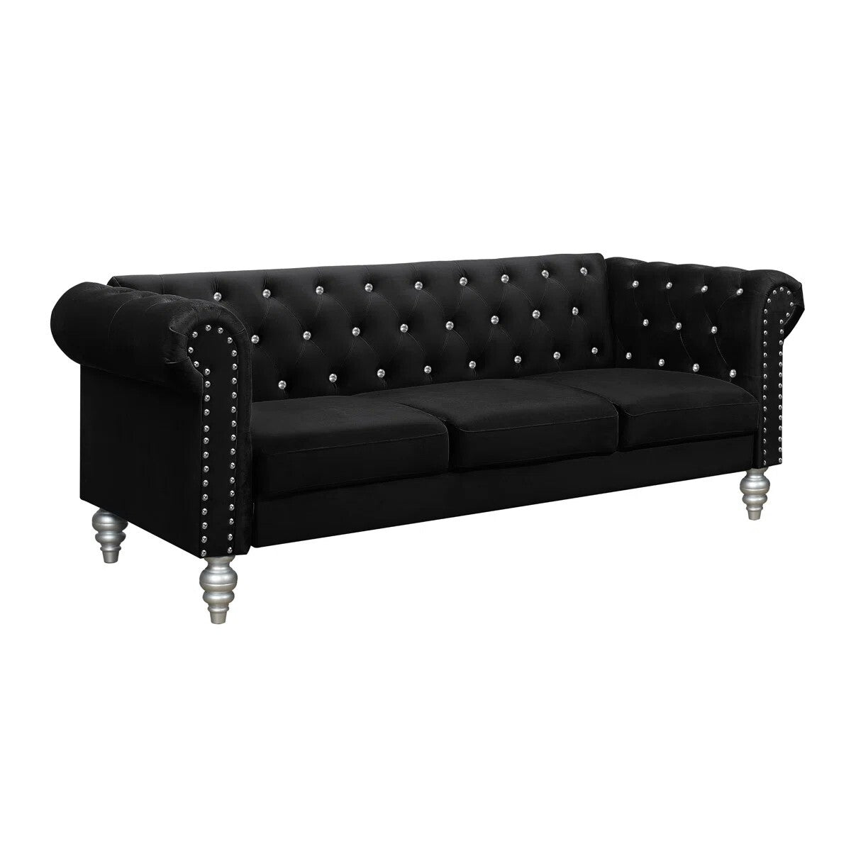 Jabarion Classic Tuxedo Design Sofa | Loveseat with Armrest, Removable Cushions and Wood Legs – Black Living Room Sofa