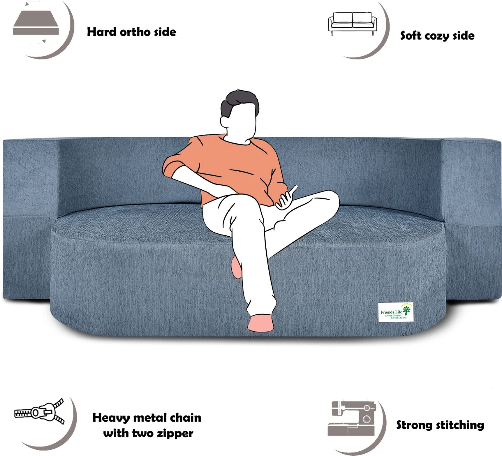 FRIENDS LIFE 3 Seater Fabric Sofa Cum Bed with 3 Cushions Pillows | Foldable Sofa Cum Bed with 1 Year Warranty Perfect for Home Office Guests Living Room (CA72, 3 Seater)