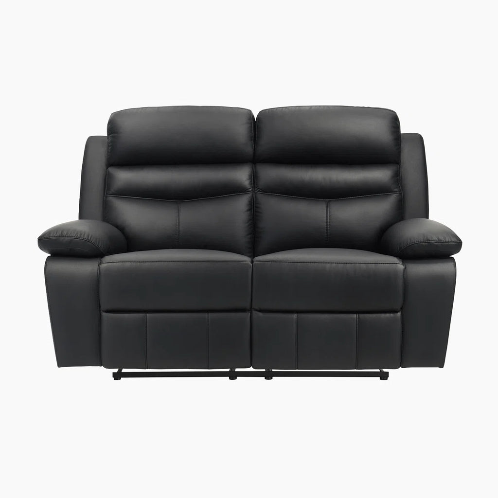 Loveseat Manual Recliner Sofa 2 Seater Reclining Chair with Footrest Color Cream White (Black)