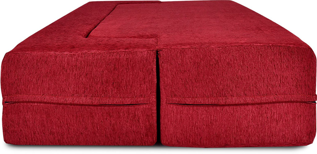 FRIENDS LIFE 4 Seater Sofa Cum Bed | 1 Years Warranty | Foldable Sofacum Bed | Jute Finish Fabric, Maroon Comfort for All Sofa Cum Bed for Living Room & Guests (N-FL4043)