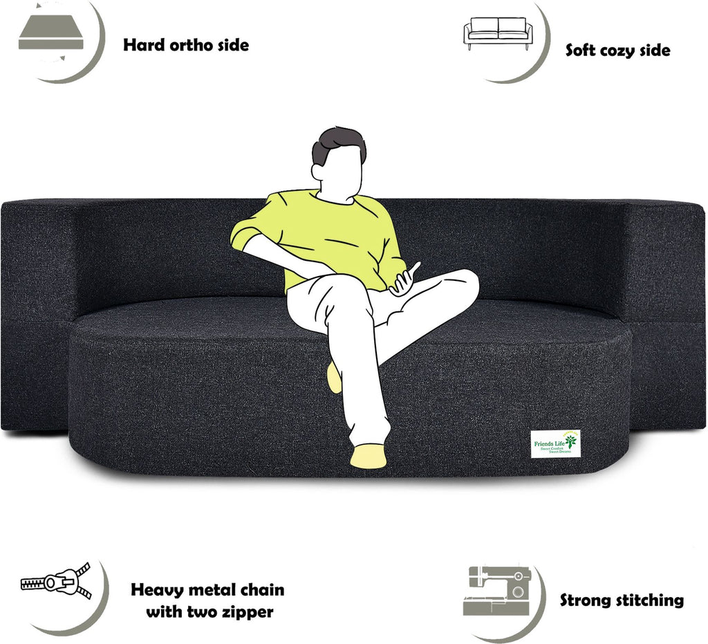 FRIENDS LIFE 3 Seater Fabric Sofa Cum Bed with Washable Cover and 3 Cushions Pillows | Foldable Sofa Cum Bed with 1 Year Warranty Perfect for Home Office Guests Living Room (CA64, 3 Seater)
