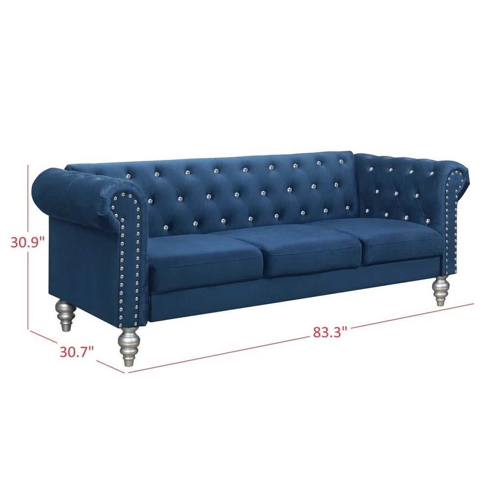 Jabarion Classic Tuxedo Design Sofa | Loveseat with Armrest, Removable Cushions and Wood Legs – Blue Living Room Sofa