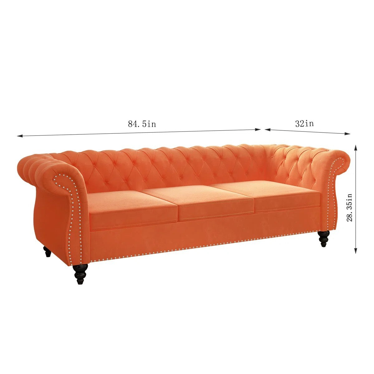 Adedapo Classic Tuxedo Design Sofa 3 Seater| Loveseat with Armrest, Cushions and Wood Legs – Orange Living Room Sofa
