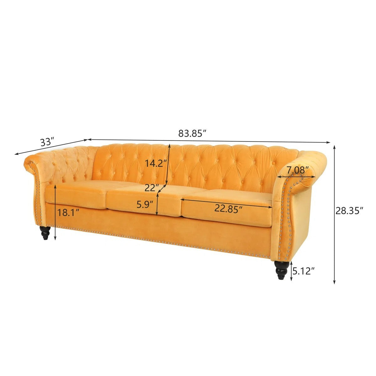 Adedapo Sofa 3 Seater Classic Tuxedo Design | Loveseat with Armrest, Cushions and Wood Legs – Sofa for Living Room Color Yellow