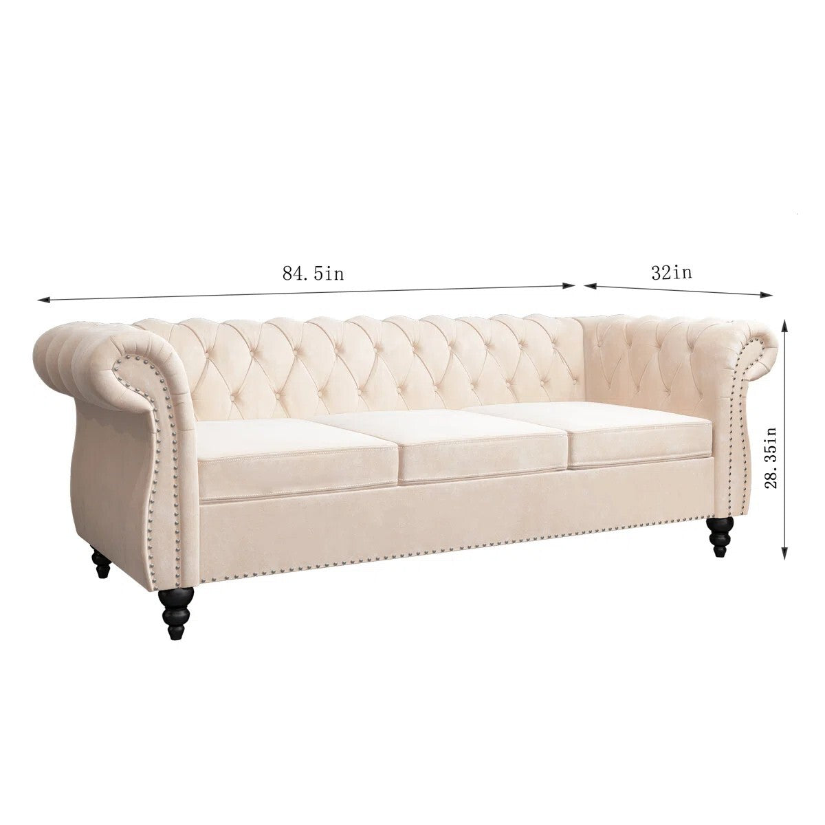 Adedapo Classic Tuxedo Design Sofa 3 Seater | Loveseat with Armrest, Cushions and Wood Legs – Beige Living Room Sofa