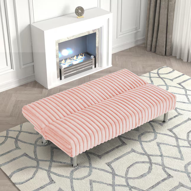 Cyrus Sofa Cum Bed Contemporary Made of Luxurious High Density Foam Modern Rome Polyester Febric Twin Futon Sofa Bed Color - Pink