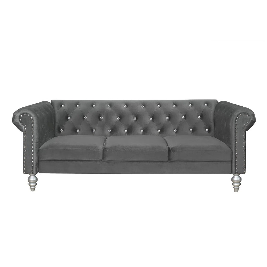 Jabarion Classic Tuxedo Design Sofa | Loveseat with Armrest, Removable Cushions and Wood Legs – Blue Living Room Sofa
