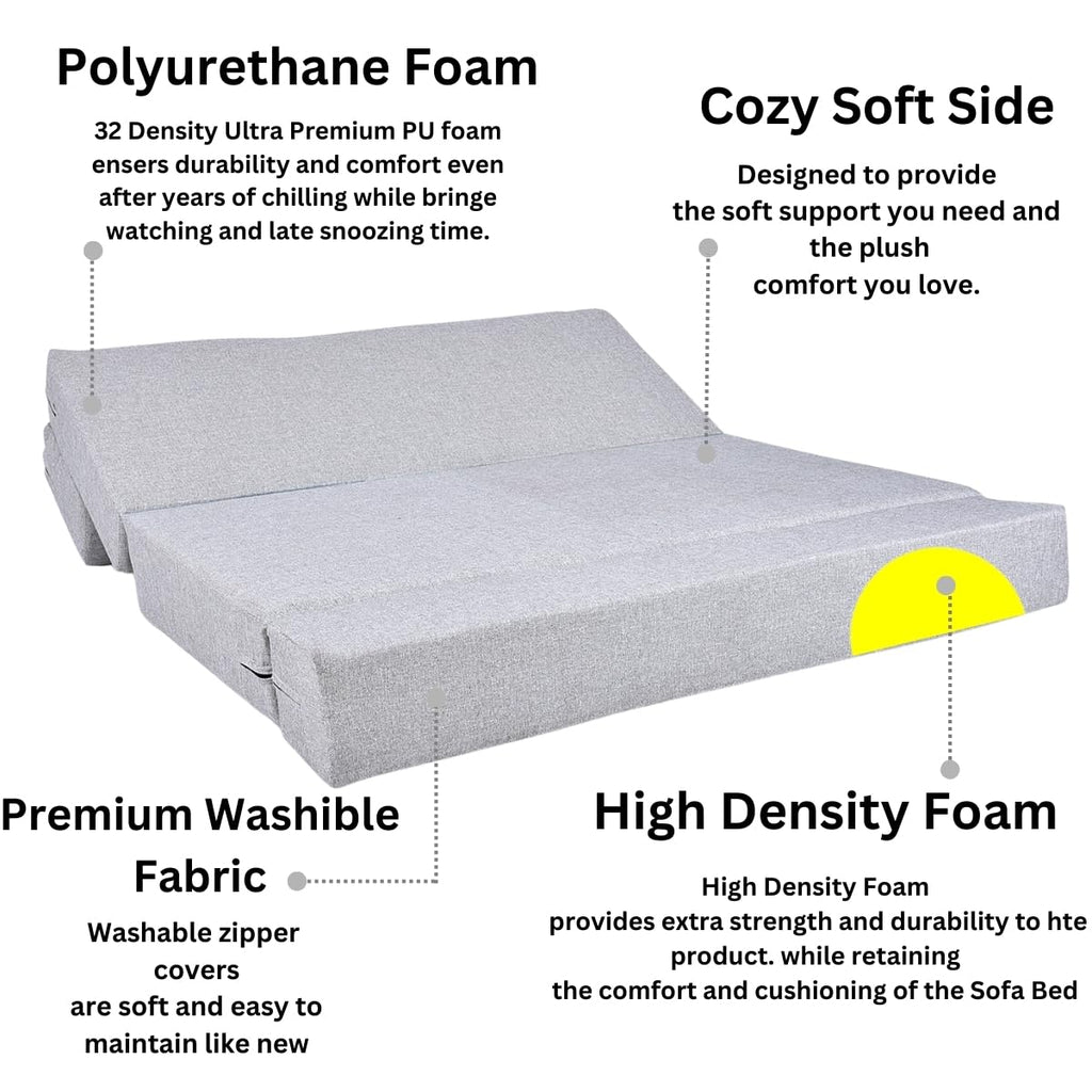 FRIENDS LIFE 5X6 Sofa Cum Bed for 3 Person 3 Seater Double Fold Out Sofa Cum Bed Color -Silver Jute