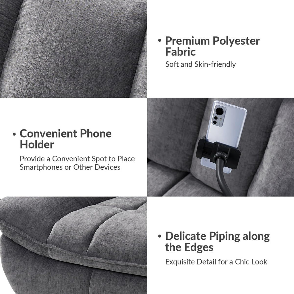 Recliner Sofa 1 Seater Jace Modern Upholstered Manual Swivel Rocker Recliner with Phone Holder Color Gray