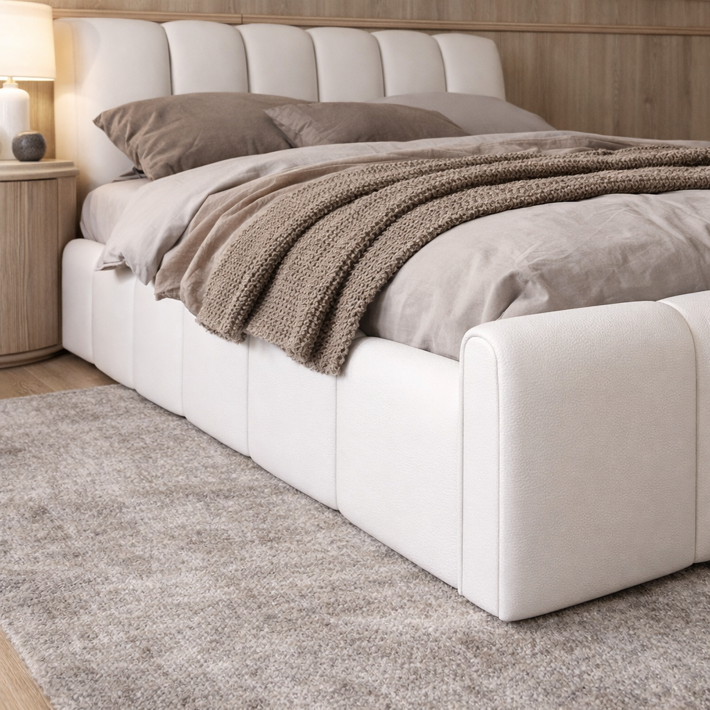 Modern Leather Wingback King Bed Frame with Upholstered Headboard