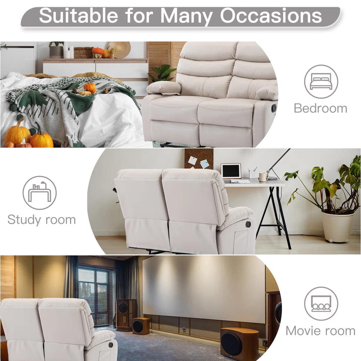 Loveseat Recliner Sofa 2 Seater Reclining Chair with Footrest Color Cream White (Cream)