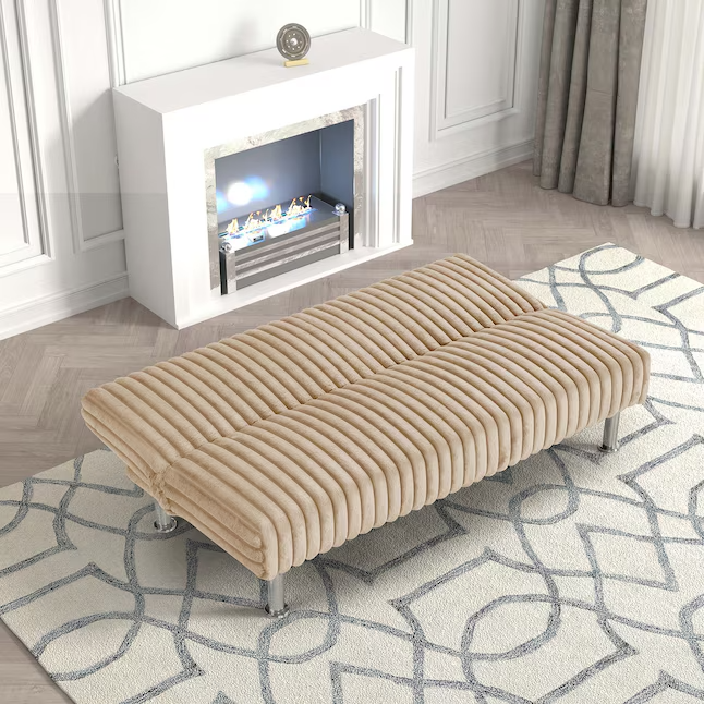 Cyrus Sofa Cum Bed Contemporary Made of Luxurious High Density Foam Modern Rome Polyester Febric Twin Futon Sofa Bed Color - Brown