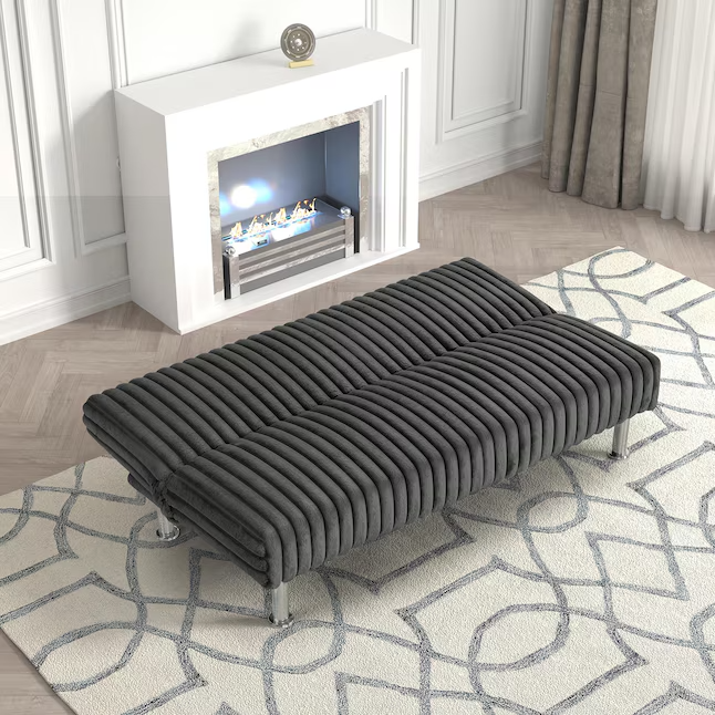 Cyrus Sofa Cum Bed Contemporary Made of Luxurious High Density Foam Modern Rome Polyester Febric Twin Futon Sofa Bed Color - Dark Grey