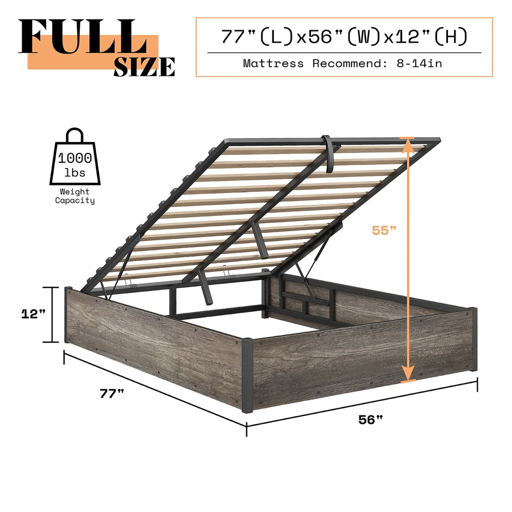 FRIENDS LIFE Shila Lift Up Storage Bed Gray