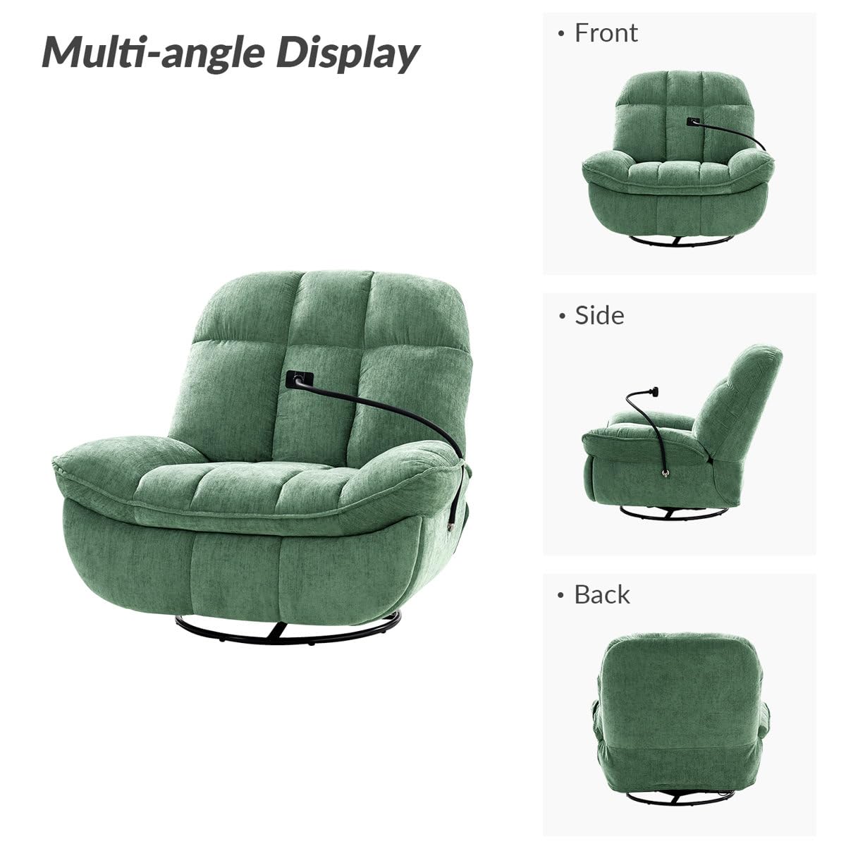 Recliner Sofa 1 Seater Jace Modern Upholstered Manual Swivel Rocker Recliner with Phone Holder Color Green