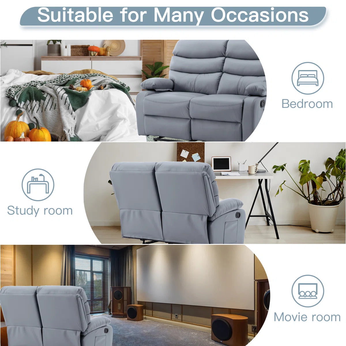 Loveseat Recliner Sofa 2 Seater Reclining Chair with Footrest Color Cream White (Grey)